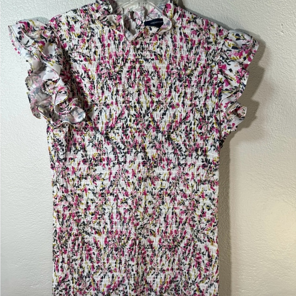 French Connection Pink and Green Verona ruffle mini dress-Small